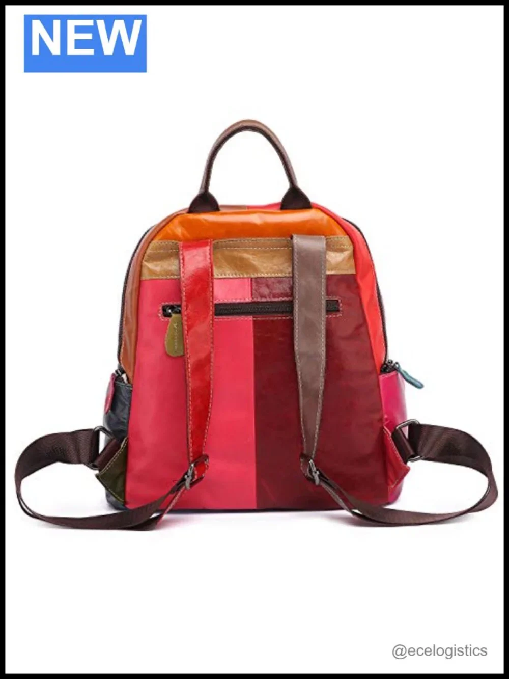 Genuine Leather Patchwork Backpack Women Travel Daypack Bohemian